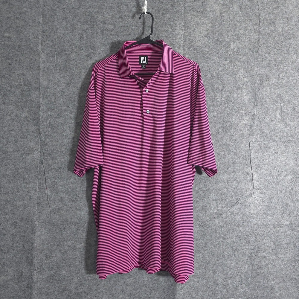 FootJoy Polo Shirt Men 2XL Red Striped Geometric Golf Performance Lightweight